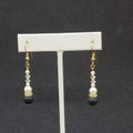 Pierced Earrings Gold tone Crystal Faux Pearl Black Beaded Dangle 1 1/8"