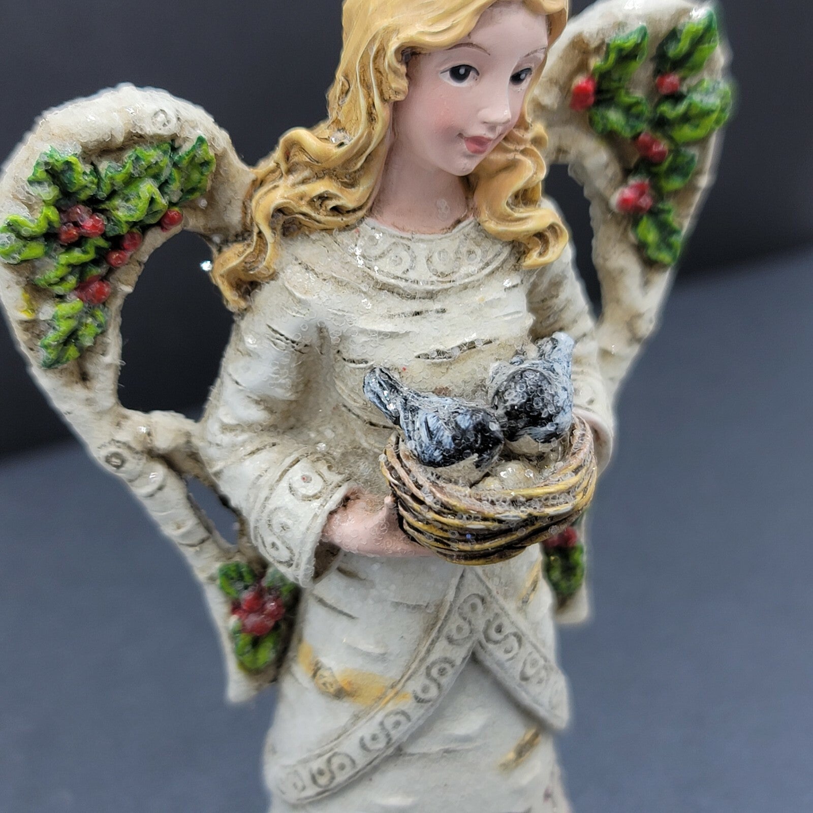 Lot of 3 Adler White Woodland Angel Bluebirds 4 3/4" Bird Christmas Ornament 