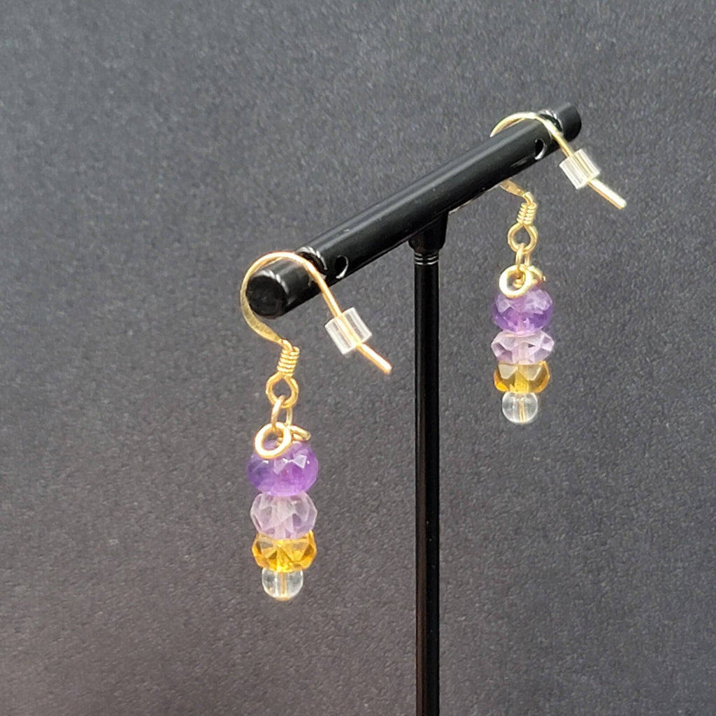 Pierced Earrings Gold tone Amethyst Faceted Bead Dangle 7/8"