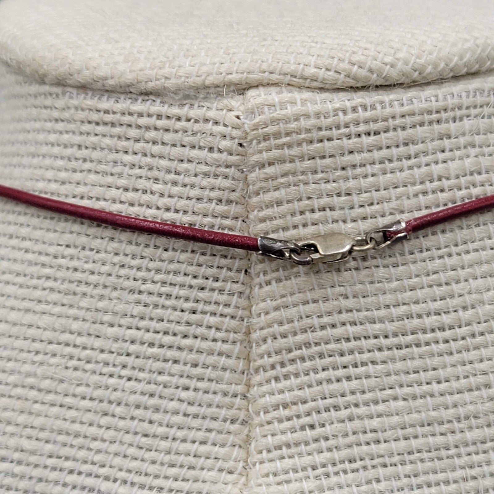 Multicolor Faceted Glass Bead Necklace Sterling Silver Red Leather Cord 16"