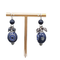 Blue Bead Pierced Earrings Crystal Silver tone Dangle 1.25 in