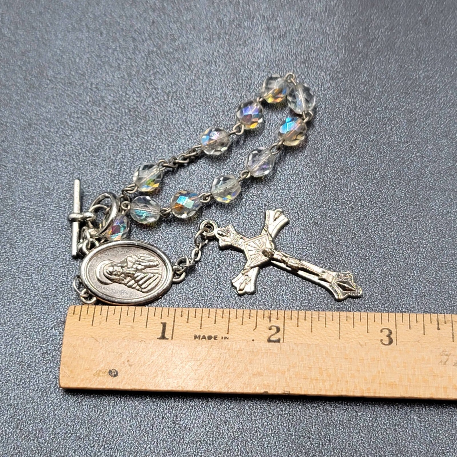 Vintage AB Glass Bead Rosary Bracelet Car Hanger White Bead
