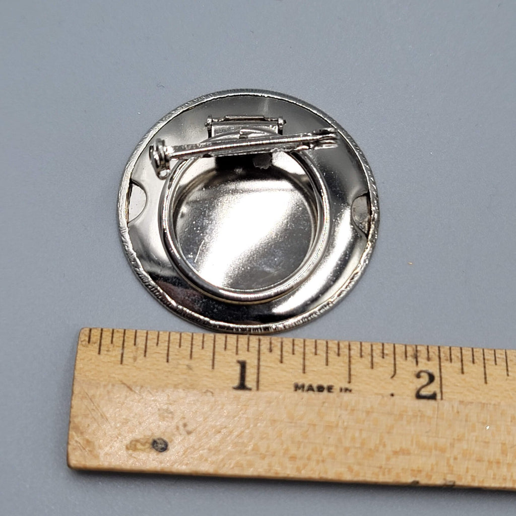 Vintage Scarf Clip Silver tone Round Concave Disc Textured Brooch 1.5"