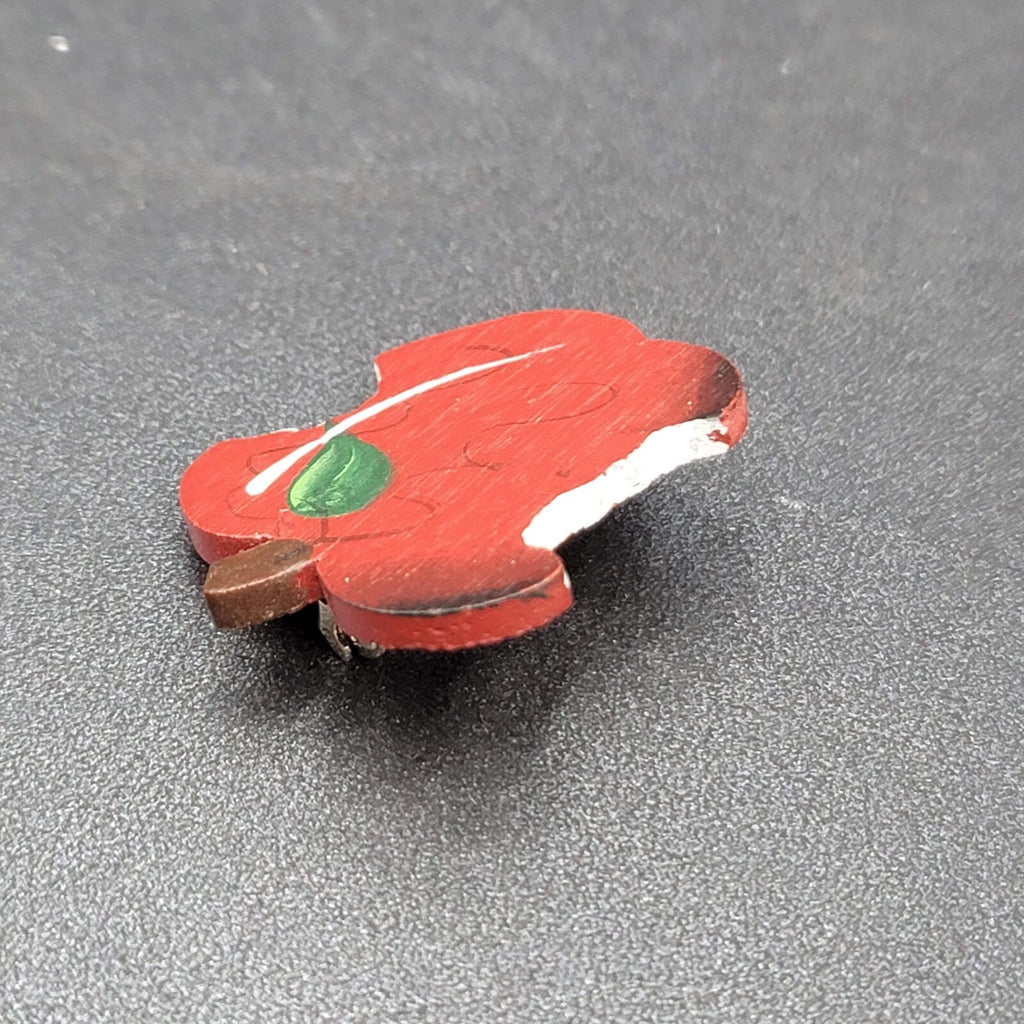 Vintage Brooch Pierced Earrings Set Wood Hand Painted Apple Teacher Gift