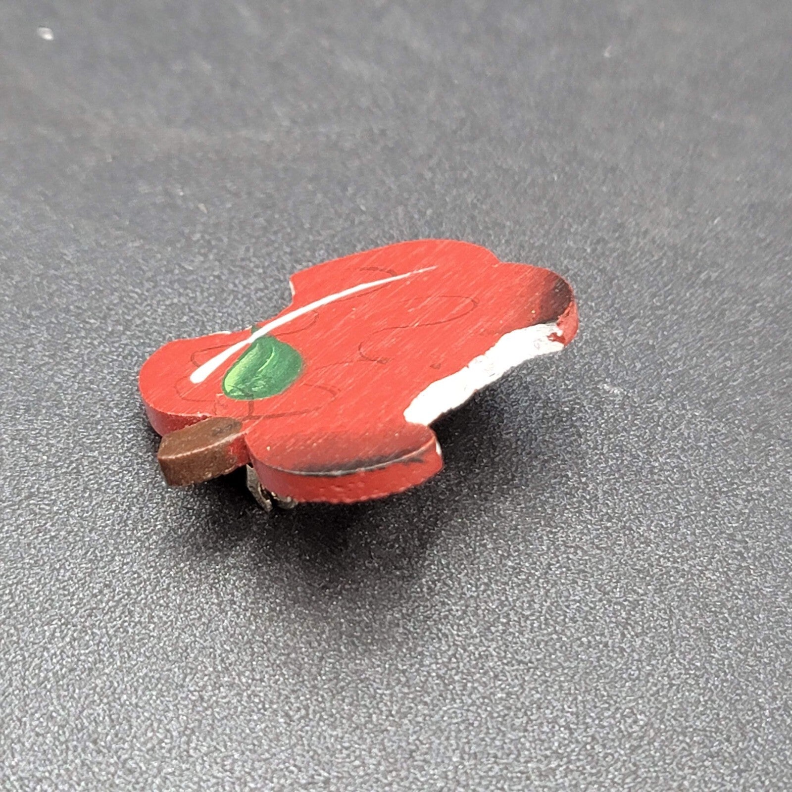 Vintage Brooch Pierced Earrings Set Wood Hand Painted Apple Teacher Gift