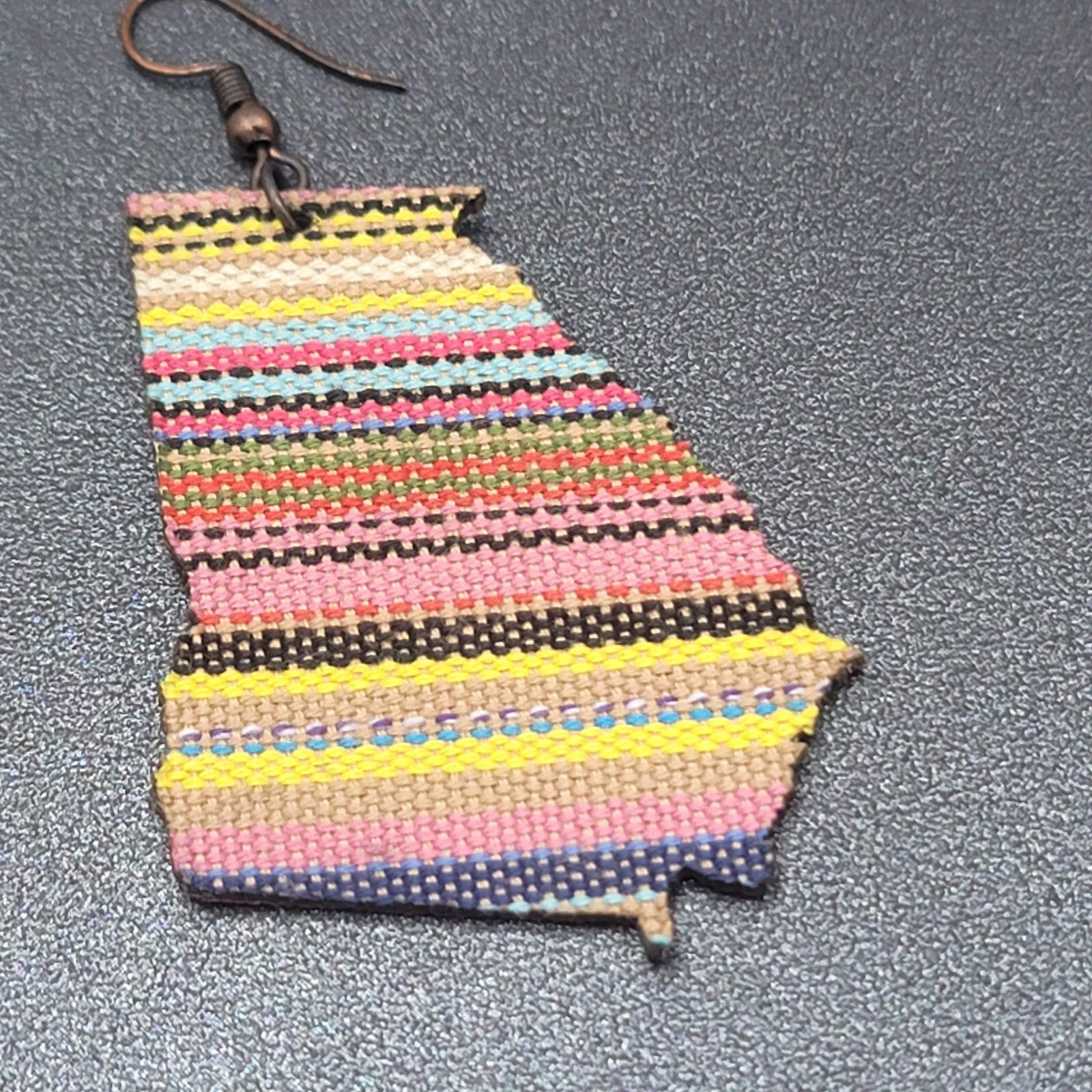 Pierced Earrings Fabric Cut out State of Missouri Dangle 1.75"