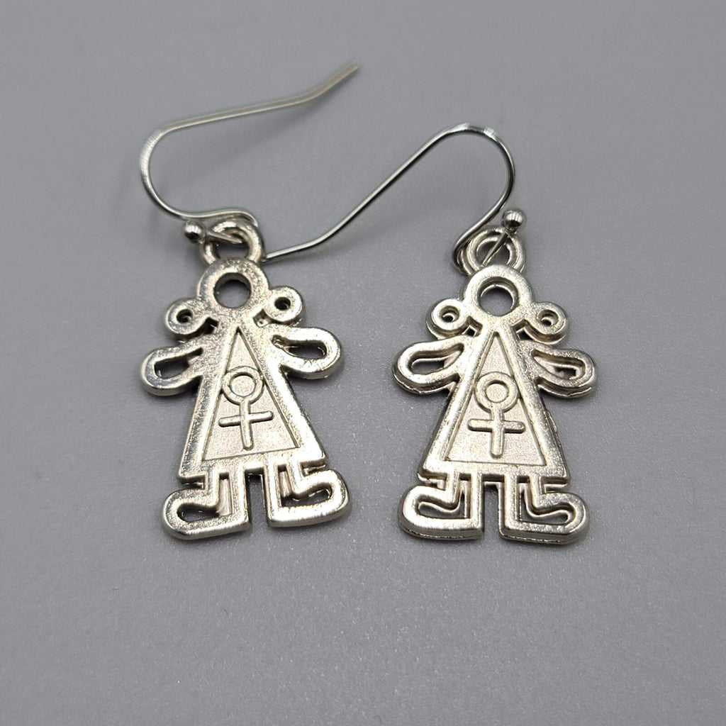 Boy Girl Pierced Earrings Mix Match Silver tone Dangle 1"