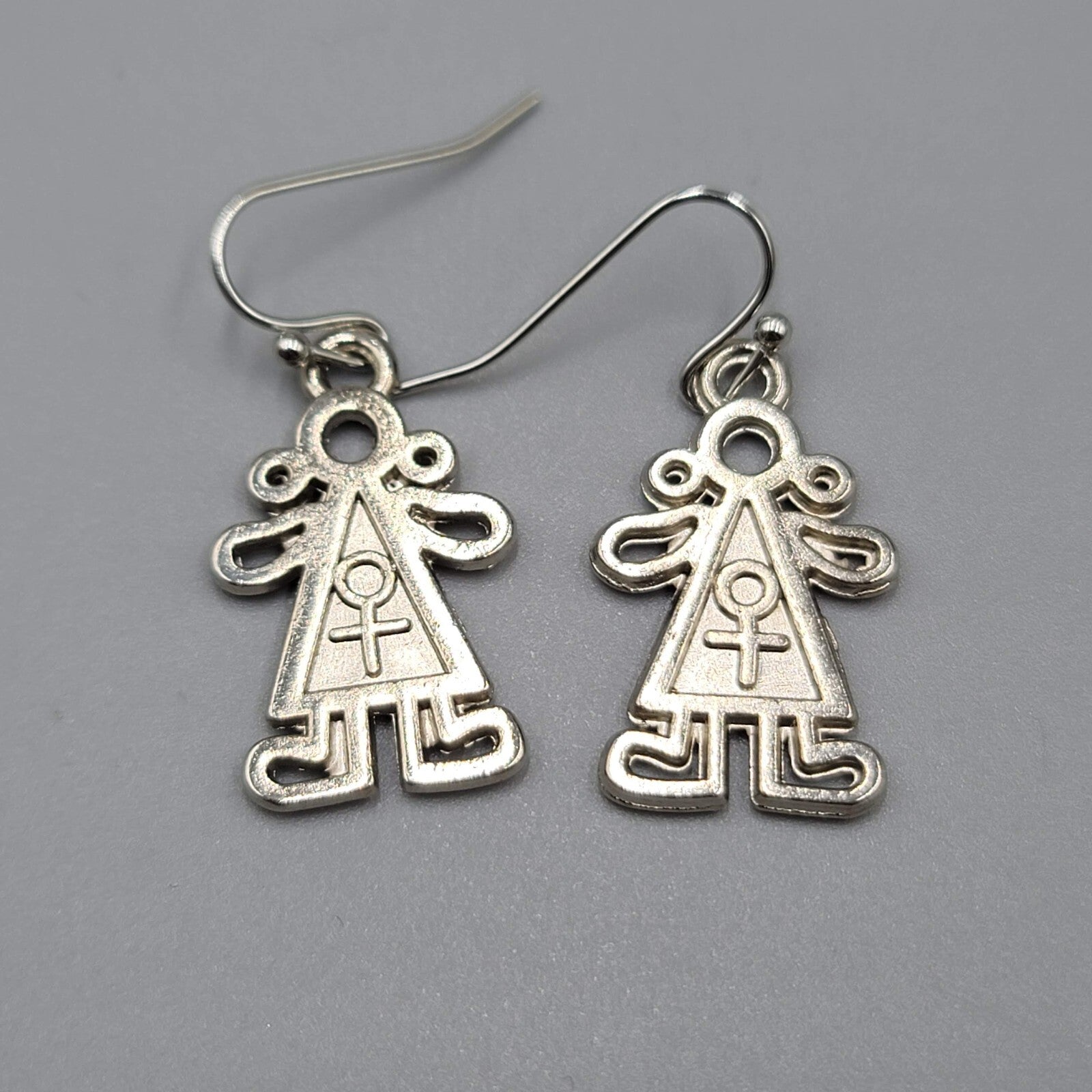 Boy Girl Pierced Earrings Mix Match Silver tone Dangle 1"