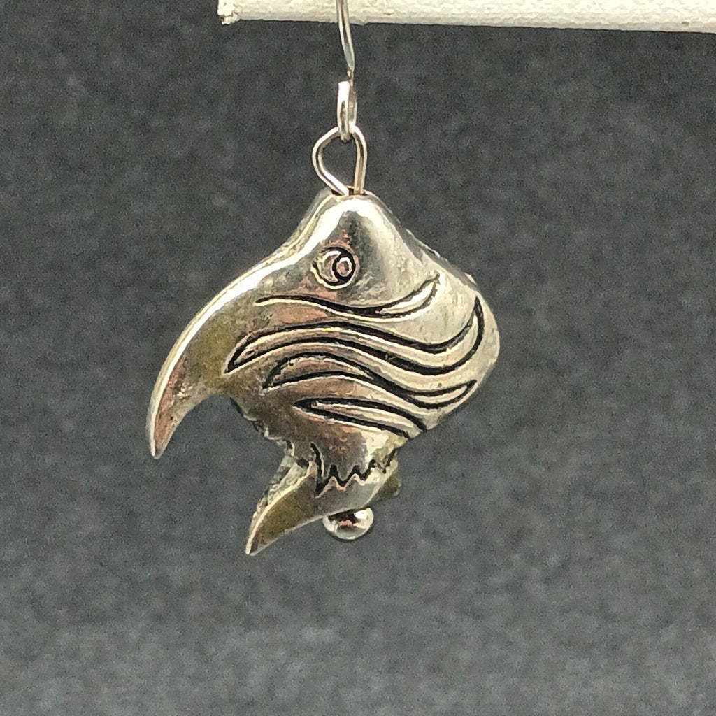 Vintage Pierced Earrings Silver tone Angel Fish Bead Statement Dangle 7/8"