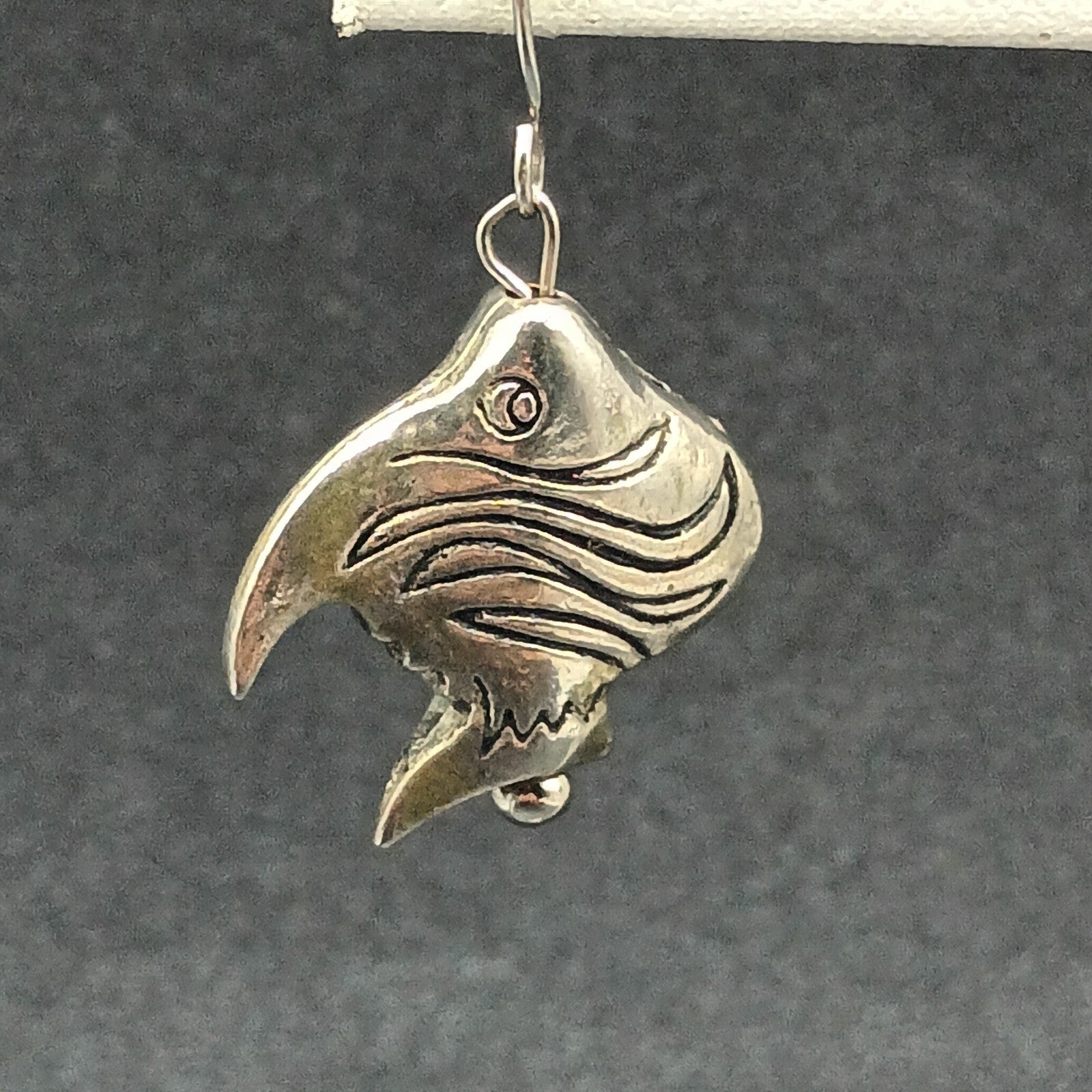 Vintage Pierced Earrings Silver tone Angel Fish Bead Statement Dangle 7/8"