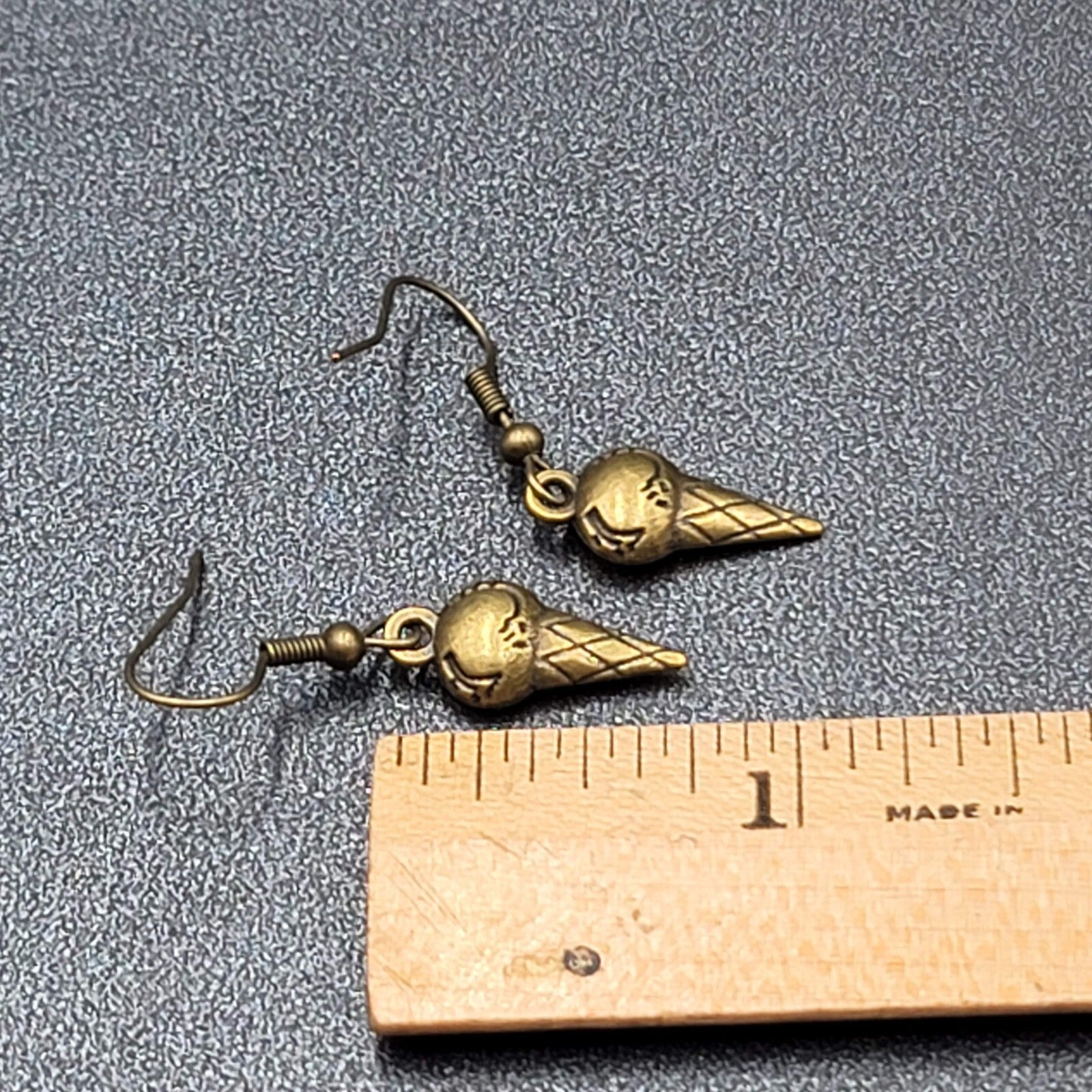 Pierced Earrings Bronze tone Ice Cream Cones Dangle 3/4"