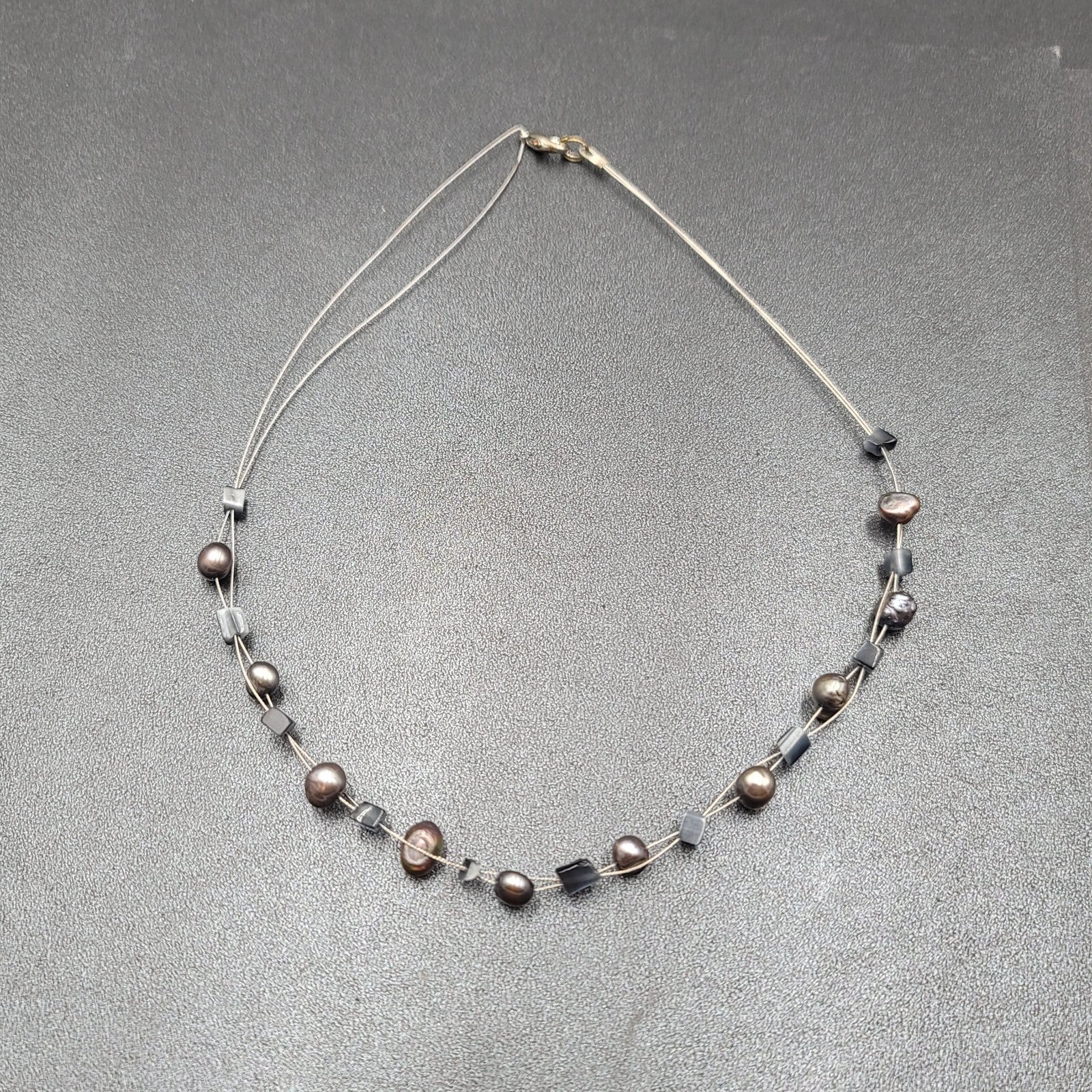 Multi Strand Pearl Station Floating Beads Necklace 18"