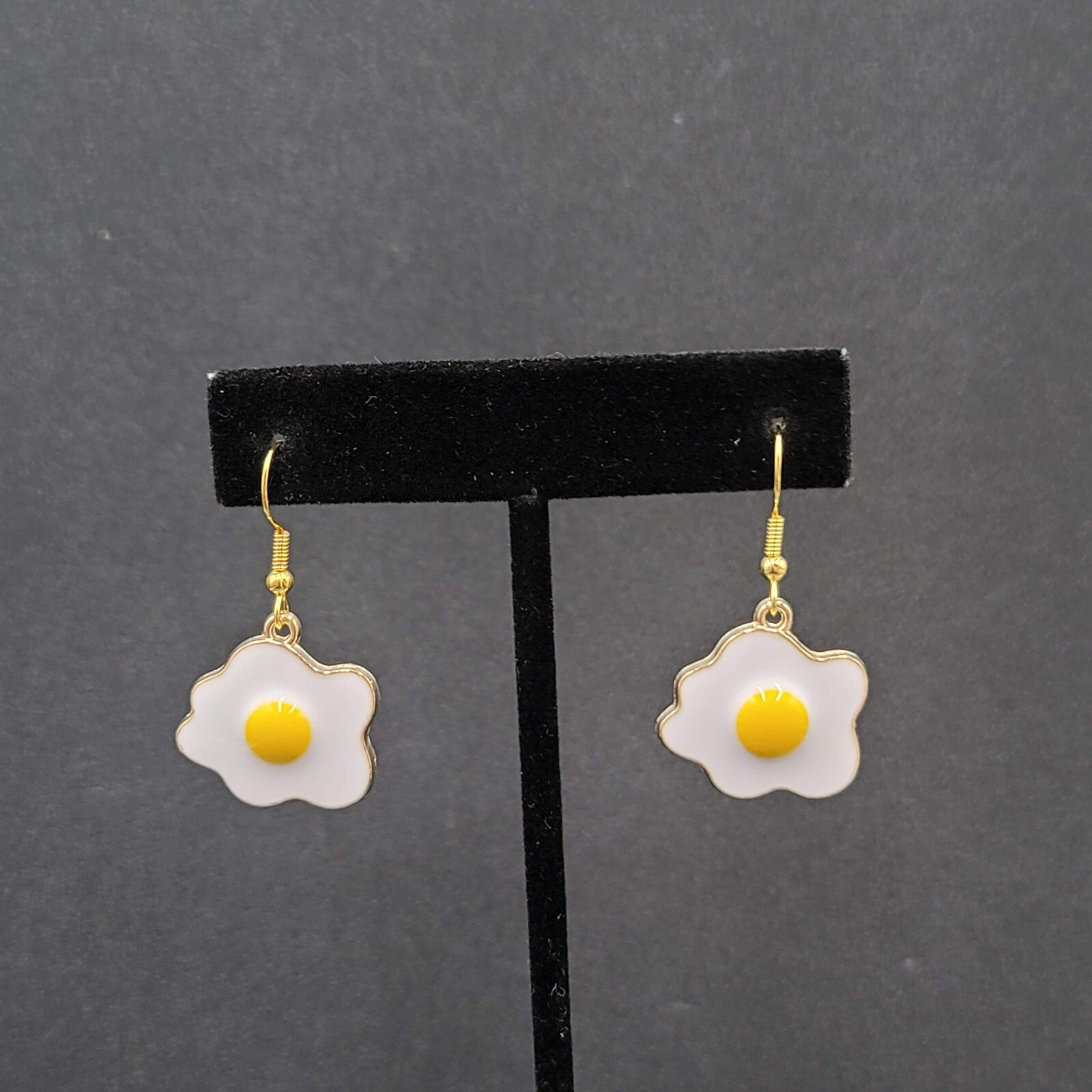 Pierced Earrings Enamel over Metal Gold tone Fried Egg 7/8"
