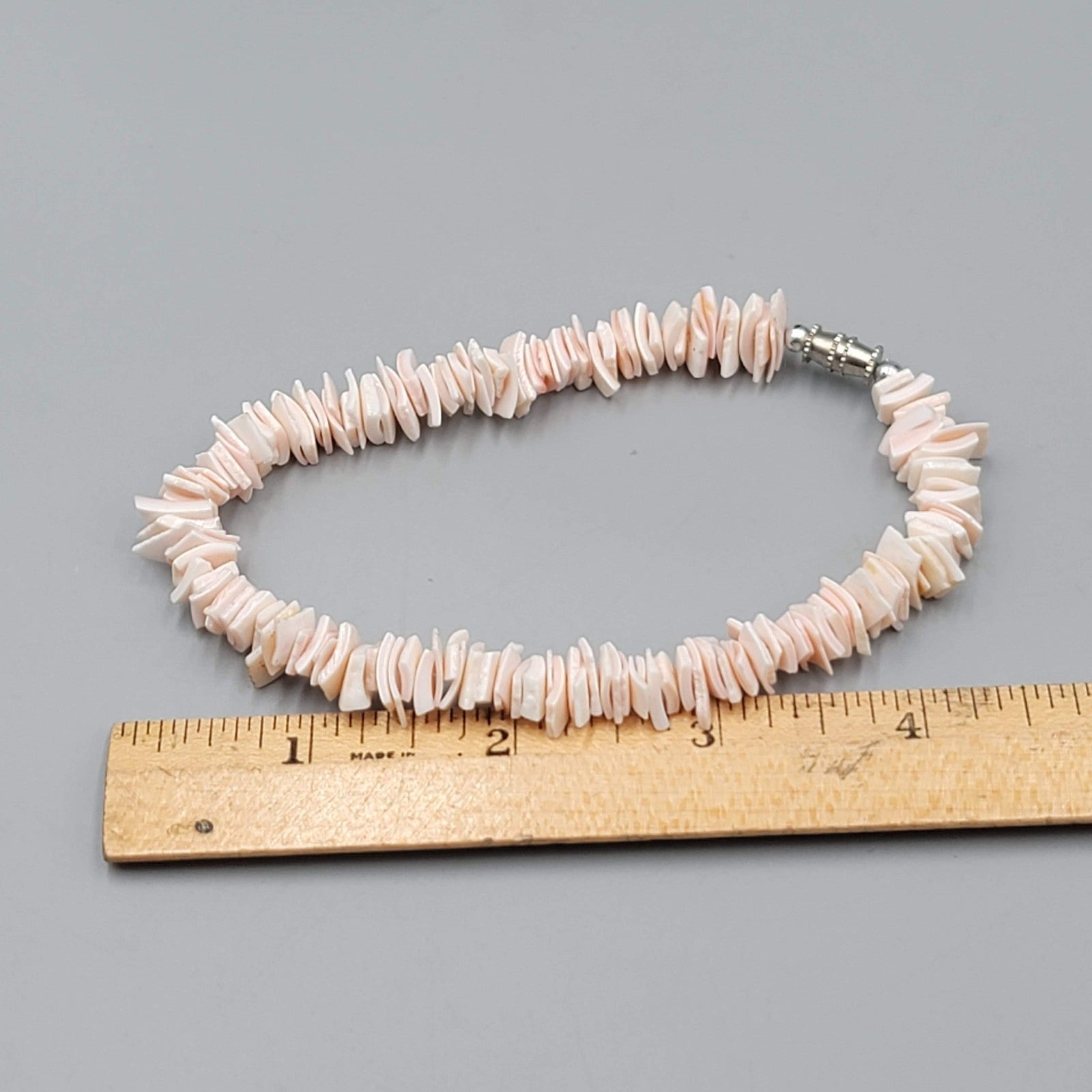 Vintage Pink Shell Chip Bead Bracelet 8" Anklet Barrel Clasp Beach