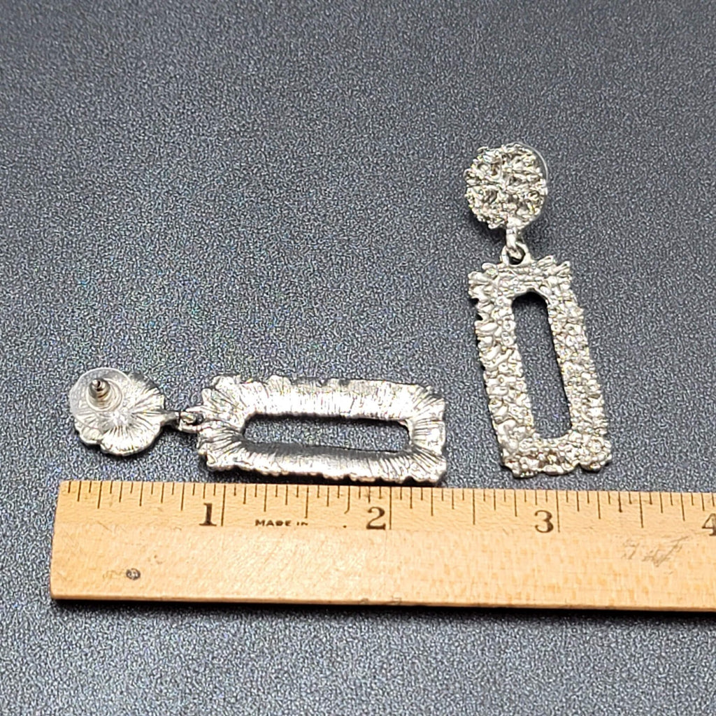 Pierced Earrings Nugget Style Silver tone Dangle 2.25"