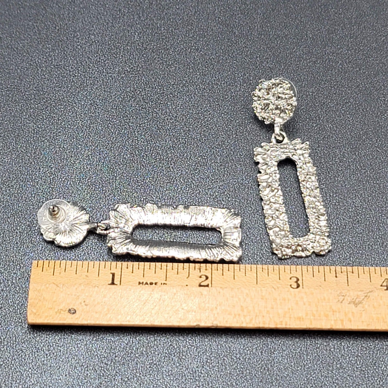 Pierced Earrings Nugget Style Silver tone Dangle 2.25"
