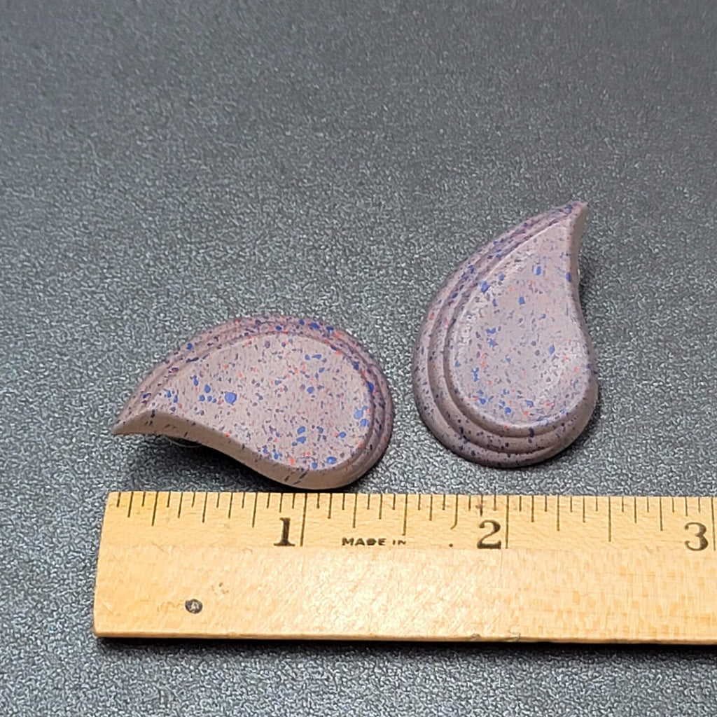 Vintage Pierced Earrings Purple Speckle Enamel Paisley Teardrop 1.5"