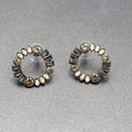 Pierced Earrings Black Circle Clear Gray Rhinestone Wreath 7/8"