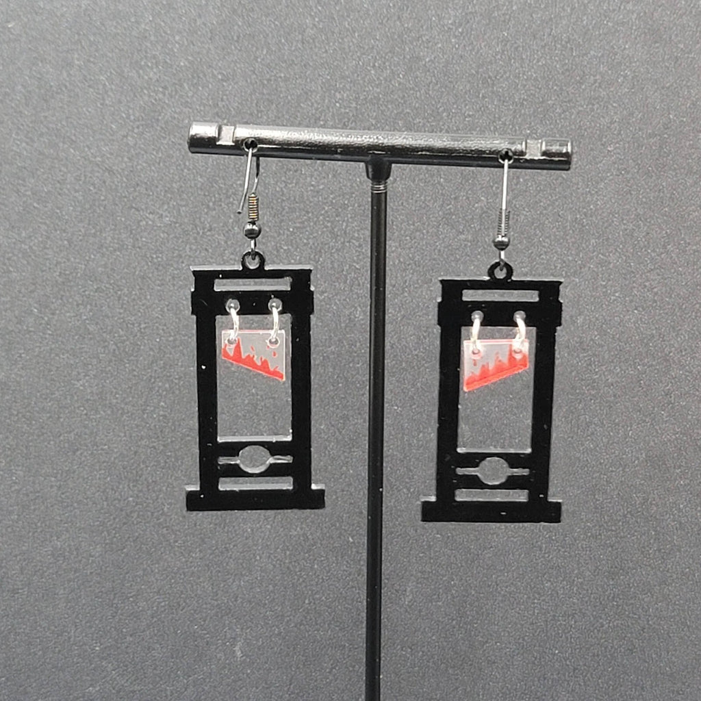 Guillotine Pierced Earrings Black Halloween Gothic Punk Rock 1.75"