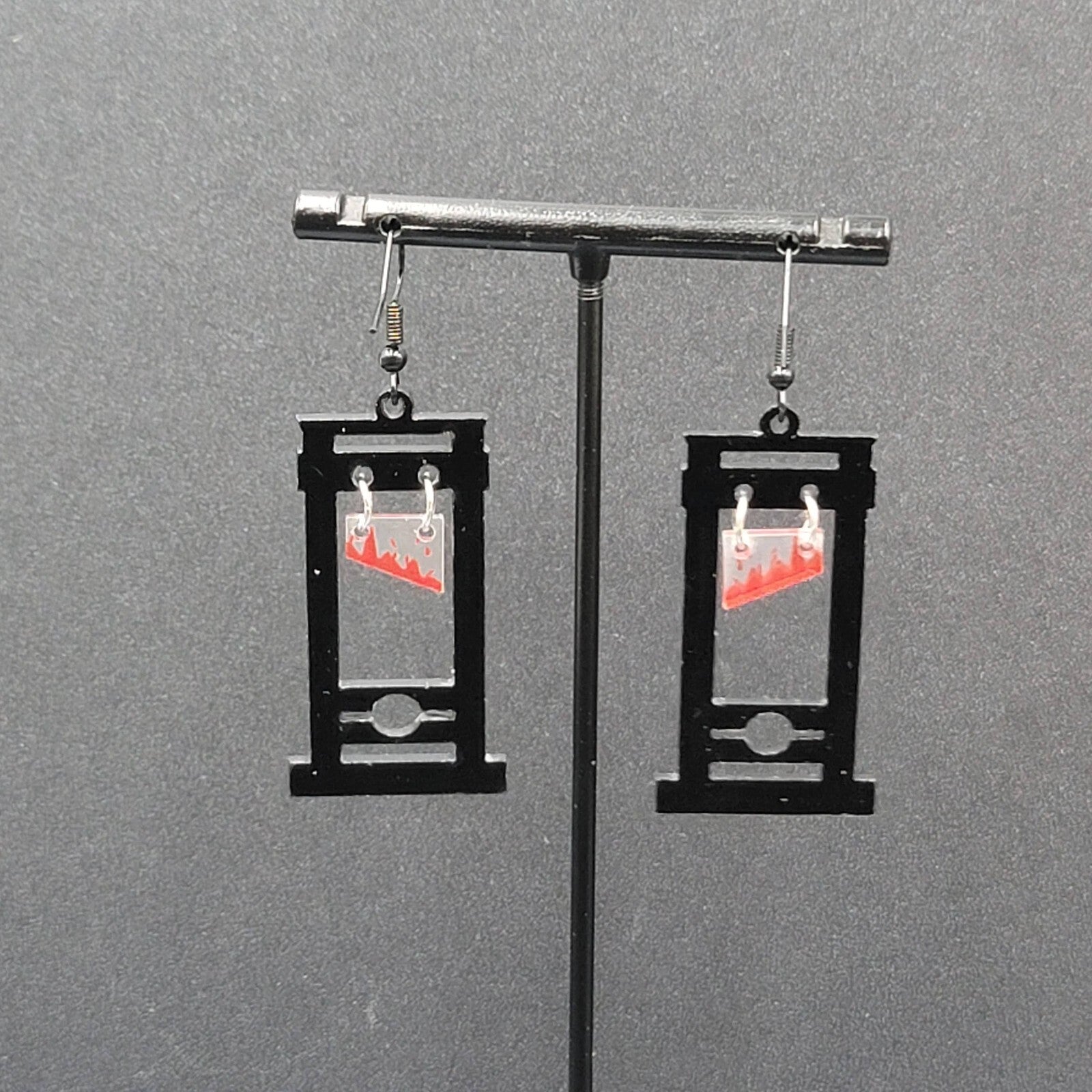 Guillotine Pierced Earrings Black Halloween Gothic Punk Rock 1.75"