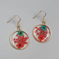 Real Flower Pierced Earrings Gold tone Pressed Resin Round Dangle New 1"