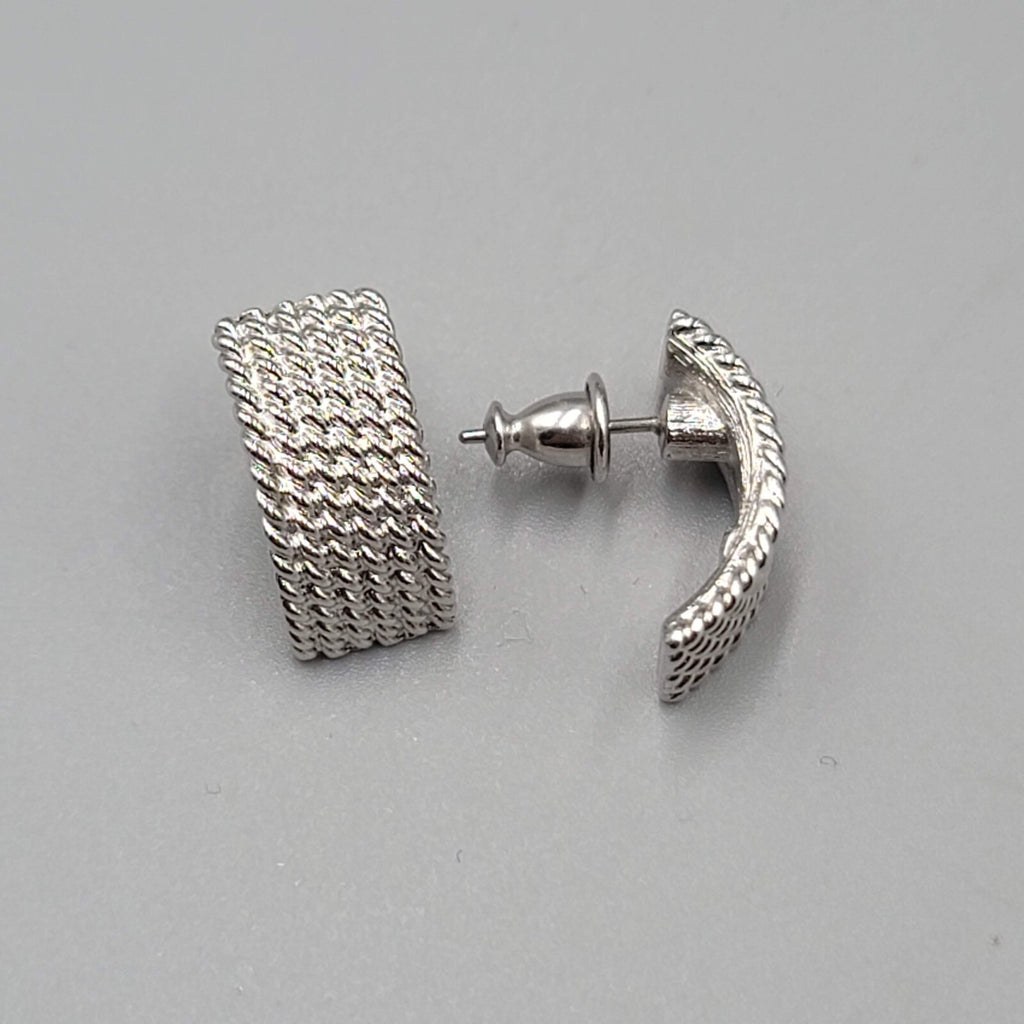 Monet Pierced Earrings Silver Plated Textured Drop 3/4"