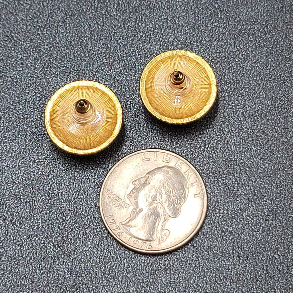 Vintage Pierced Earrings Gold Plated White Round Cabochon Studs 5/8"