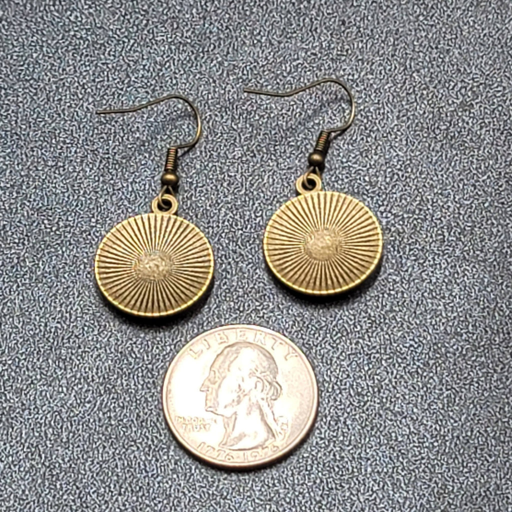 Clock Face Pierced Earrings Bronze tone Embossed Dangle 7/8"