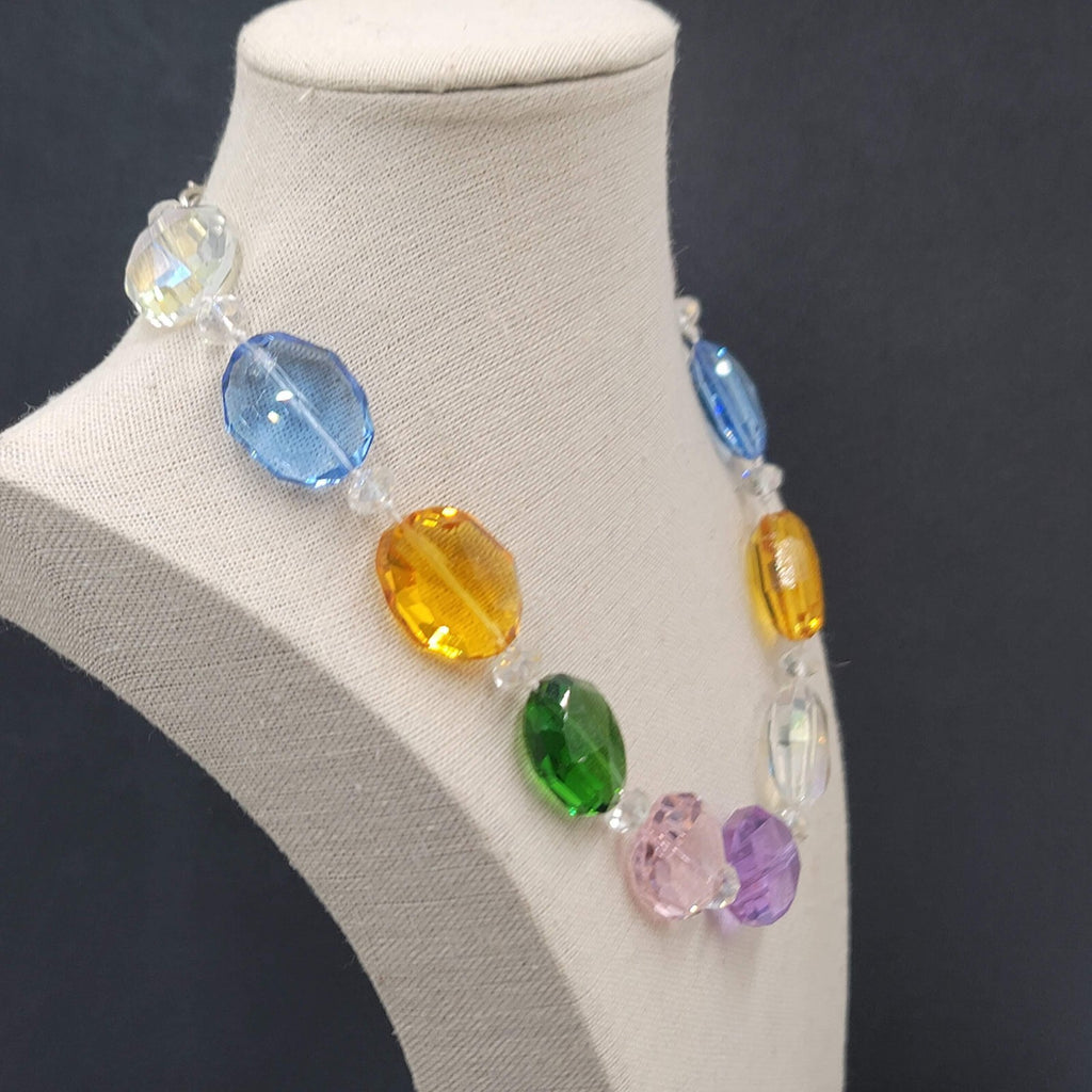 Multicolor Faceted GLASS Beaded Necklace Fun Statement 18" - 20"