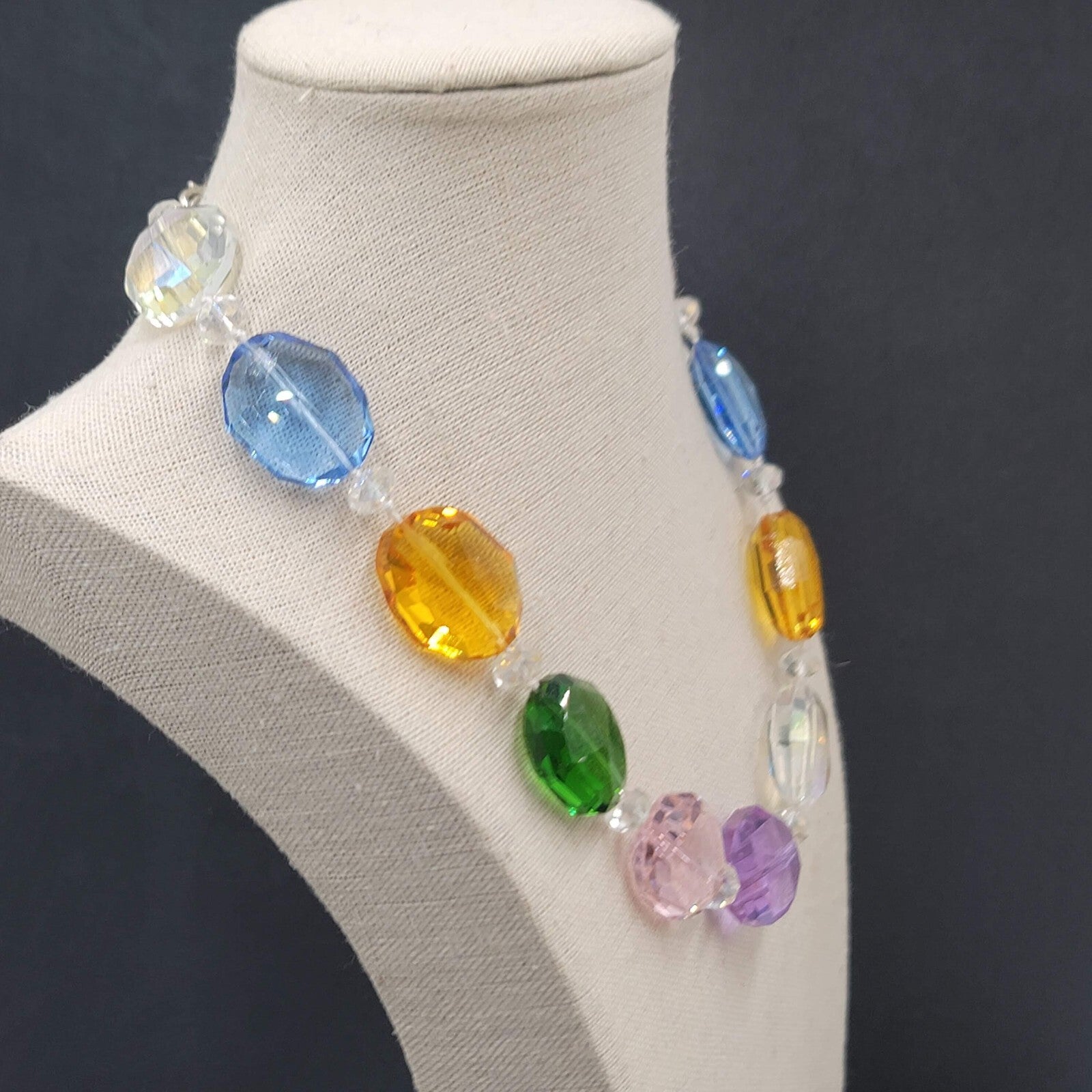 Multicolor Faceted GLASS Beaded Necklace Fun Statement 18" - 20"