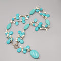 Large Statement Stone Bead Necklace Blue Dyed Howlite Pearl Silver tone Toggle