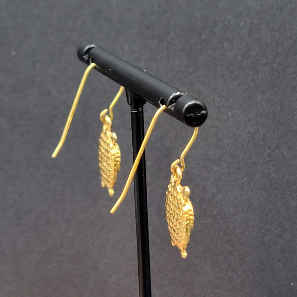 Pierced Earrings Gold tone Embossed Owl Dangle 5/8"