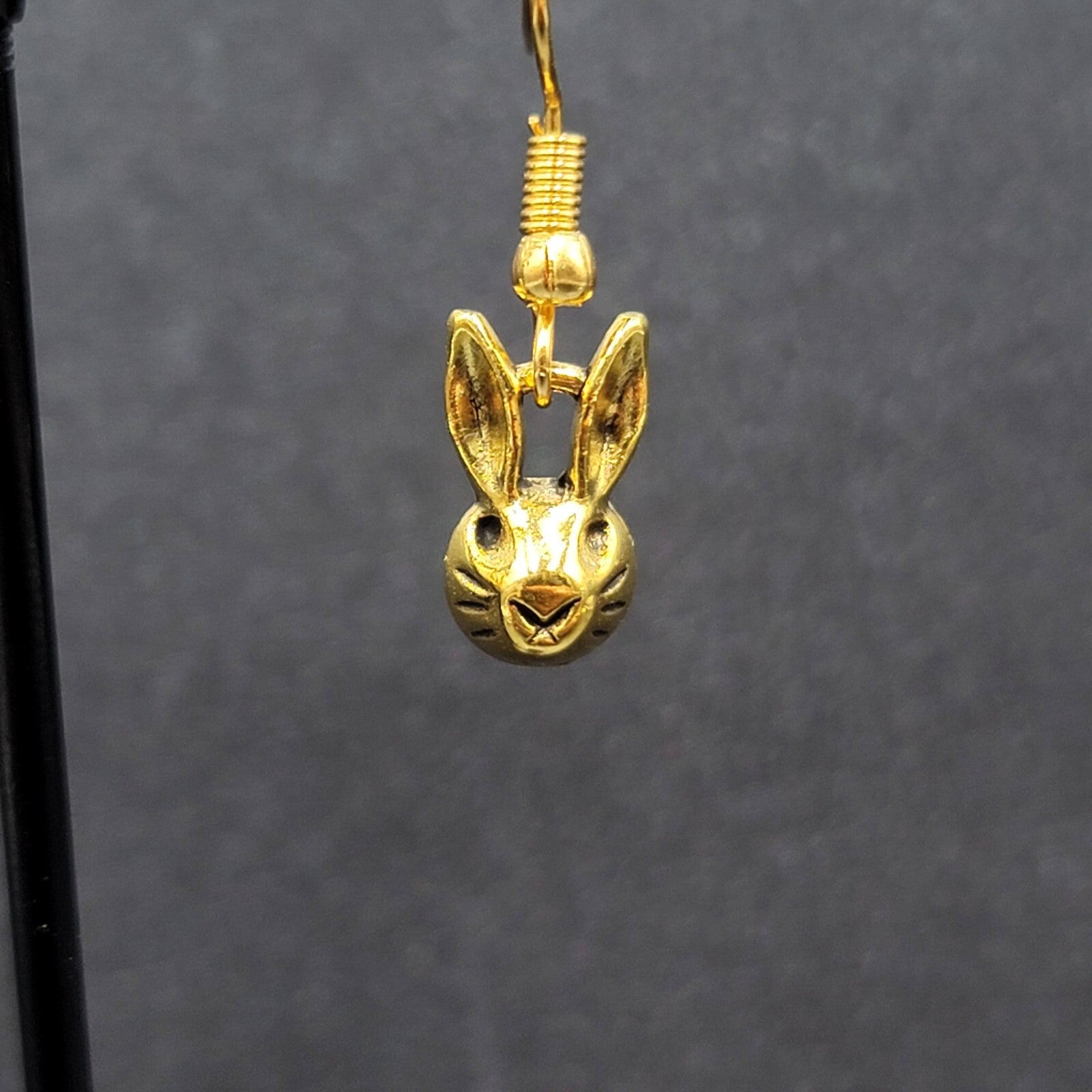 New Bunny Rabbit Pierced Earrings Gold Plated Dangle 1/2"