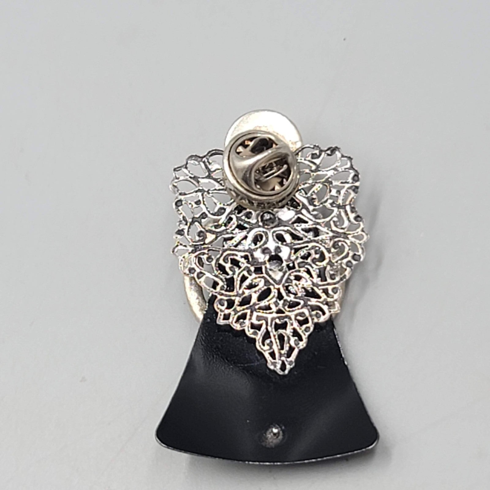 Vintage Angel Brooch Silver tone and Black Metal 2 1/8"