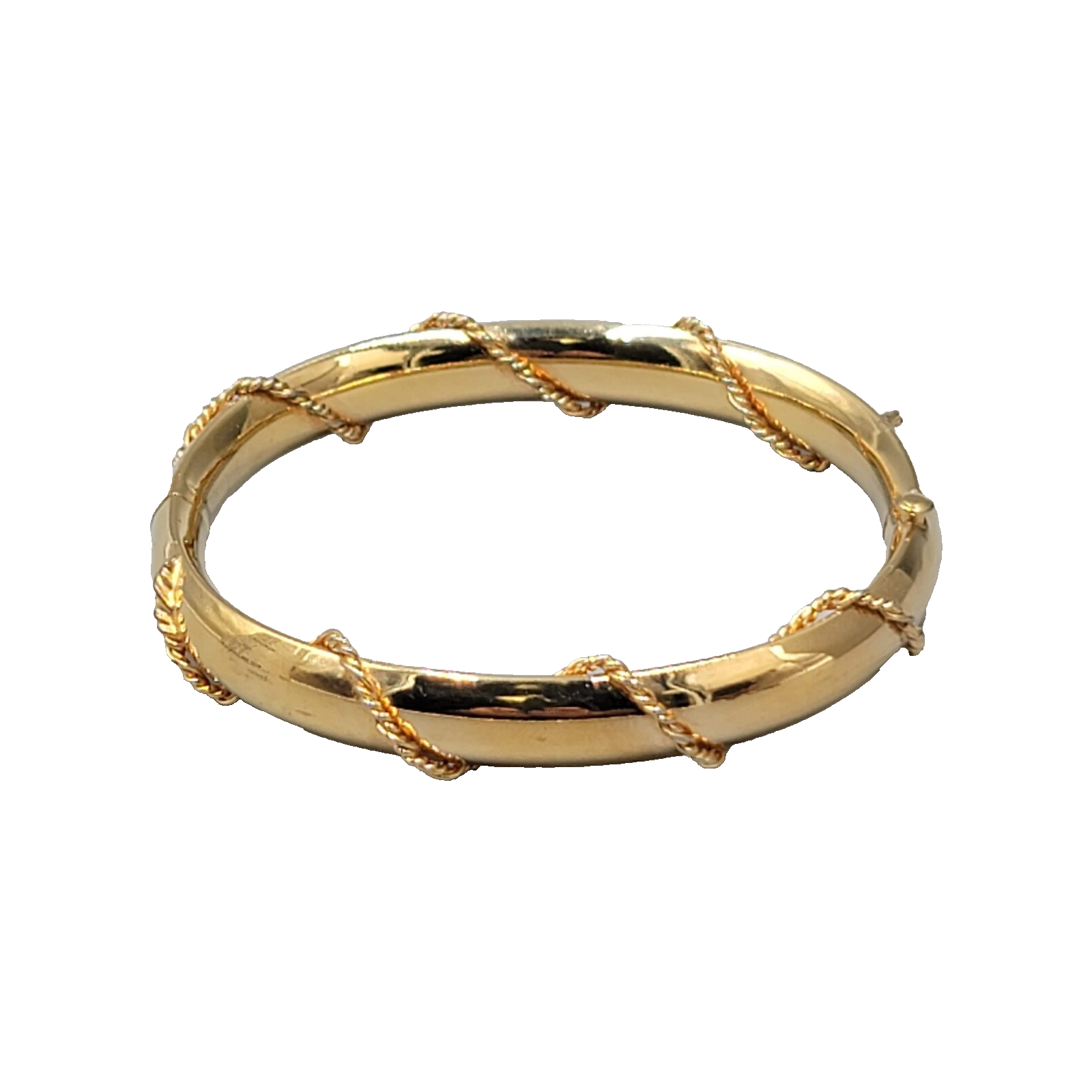Vintage Hinged Oval Bracelet Gold tone Twist Accent Design 6.75 in