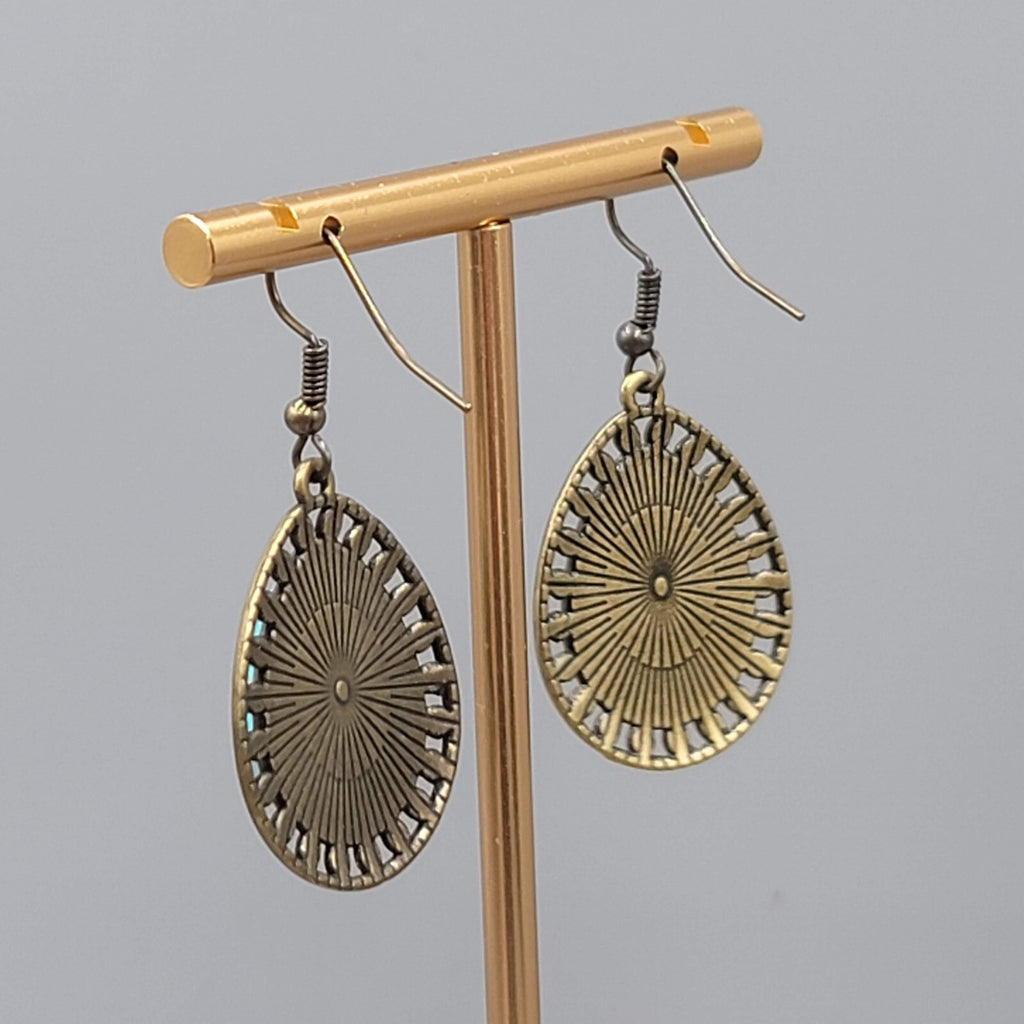 Teardrop Pierced Earrings Bronze tone Blue Howlite Dangle 1 1/8"