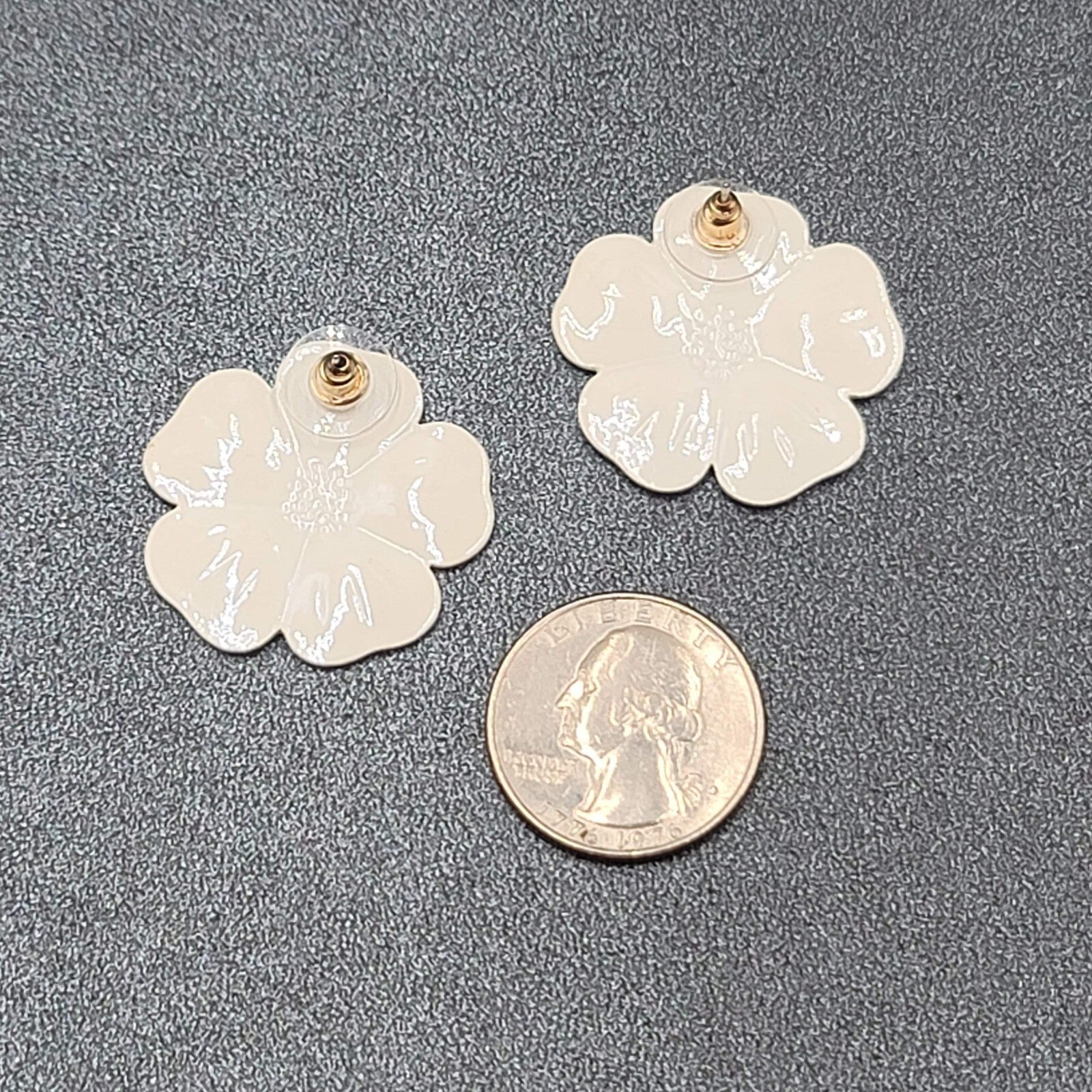 Pierced Earrings Enamel Flower Iridescent Drop 1.25"
