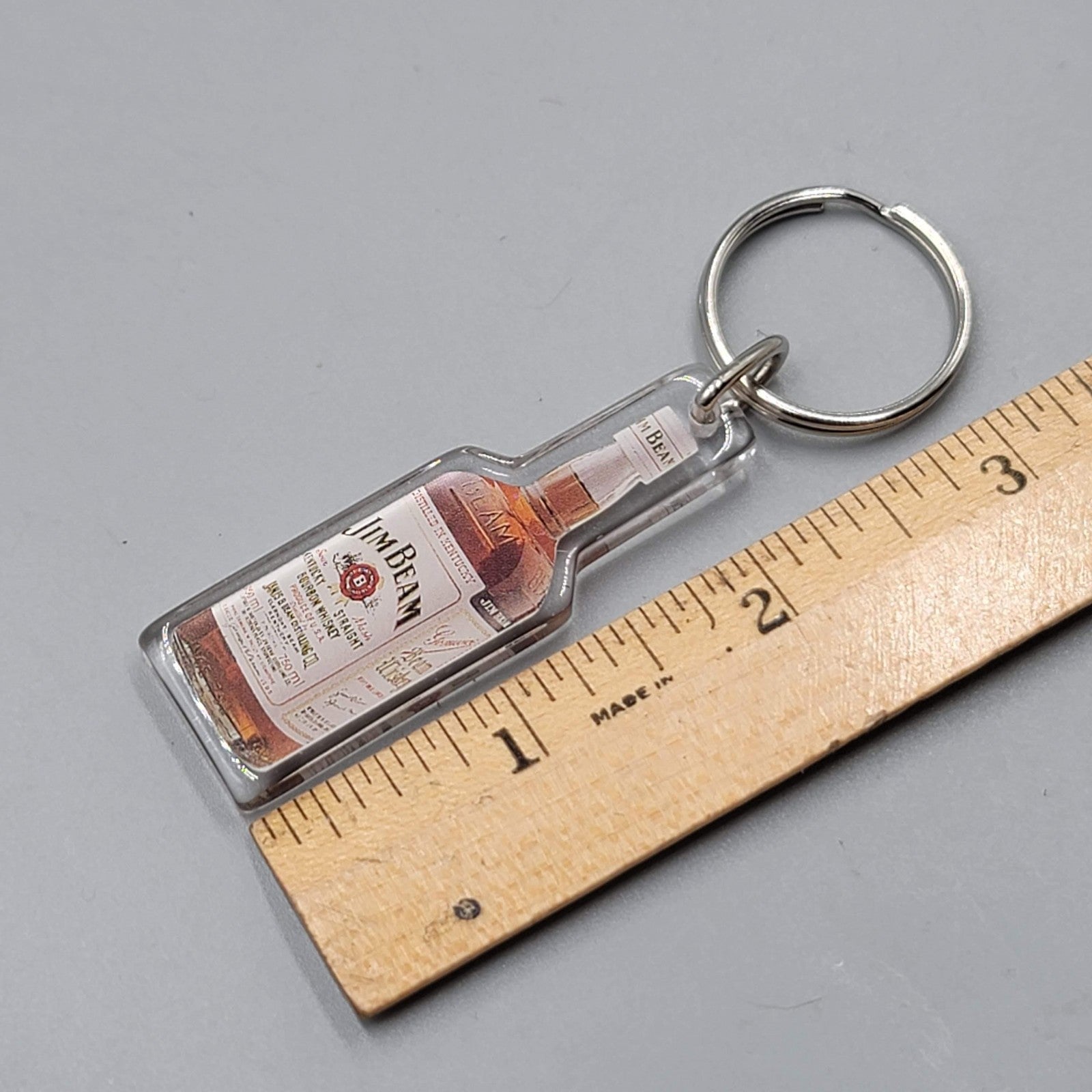 Jim Beam Bottle Keychain Acrylic Bourbon Whiskey Key Ring Advertising Barware