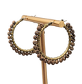 Wood Bead Hoops Pierced Earrings Bronze tone 1 3/8 in
