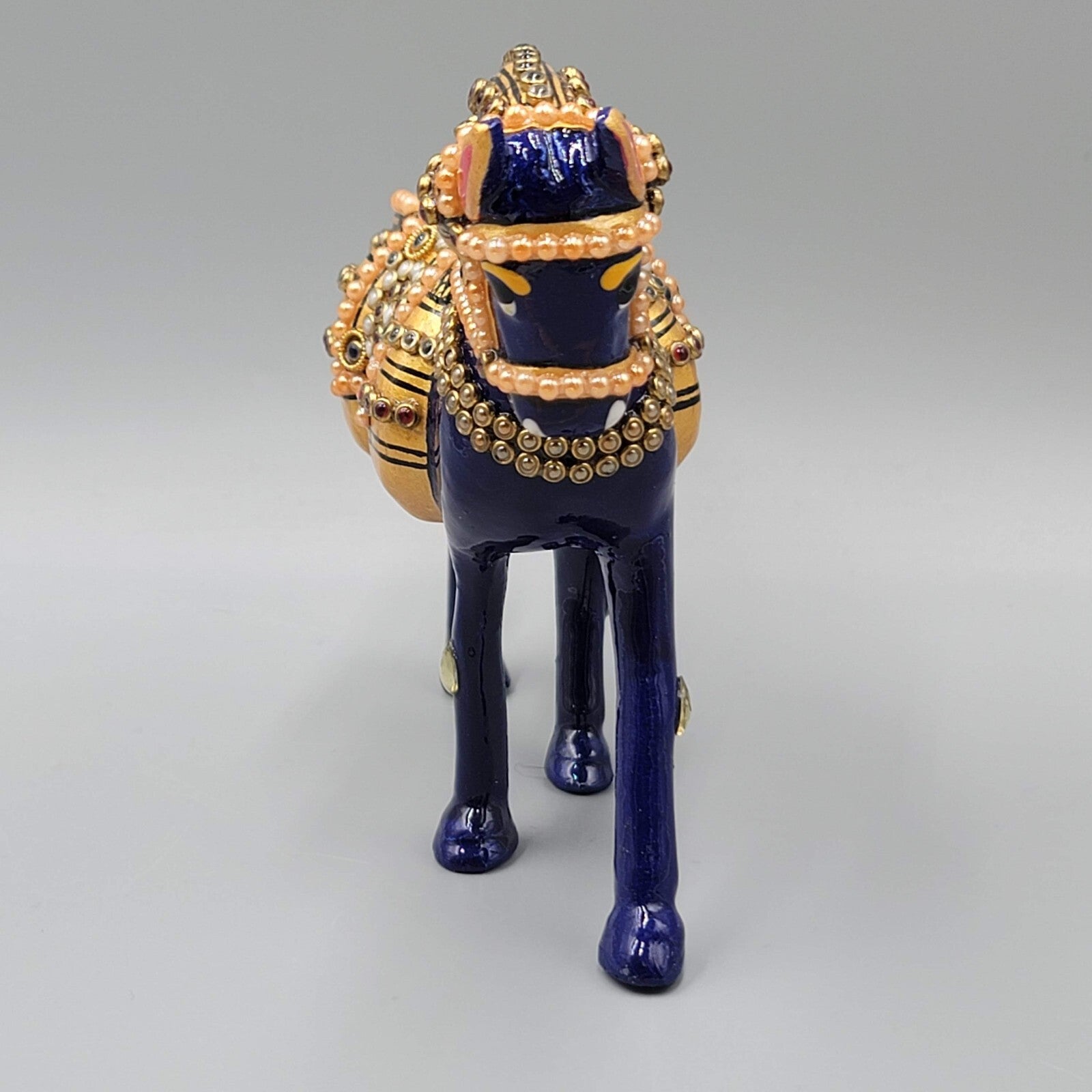 Metal Handmade Semi-Precious Stone Enamel Decorative Horse Figurine India 4.5"