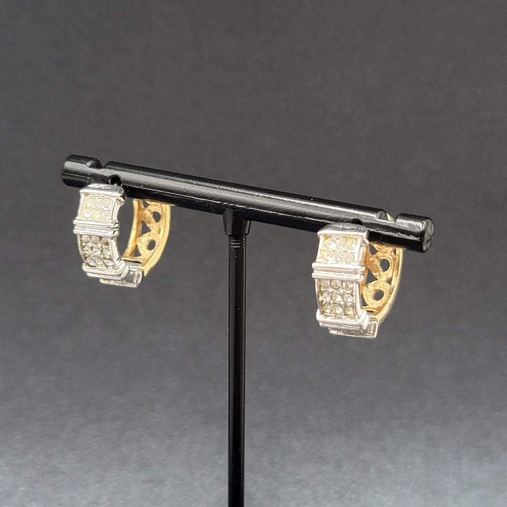 Reversible Pierced Earrings Gold Plated Silver Plated Rhinestone Hoops 5/8"