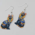 Egyptian Kitty Cat Pierced Earrings Mosiac Look Acrylic Dangle 1 3/8"