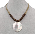 Green Cord Seed Bead Necklace Round Shell Pendant 14"-18"