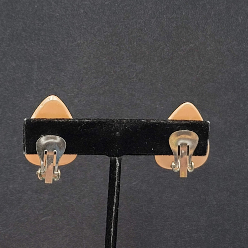 Vintage Clip on Earrings Teardrop Peach Acrylic Climber 1.25"