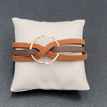 Leather Bracelet Gold tone Circle Magnet Closure Unsigned   7"