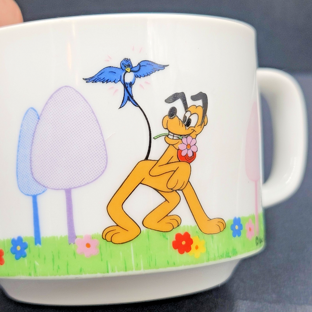 Vintage Walt Disney Productions Stacking Pluto Bird Coffee Mug Cup Japan
