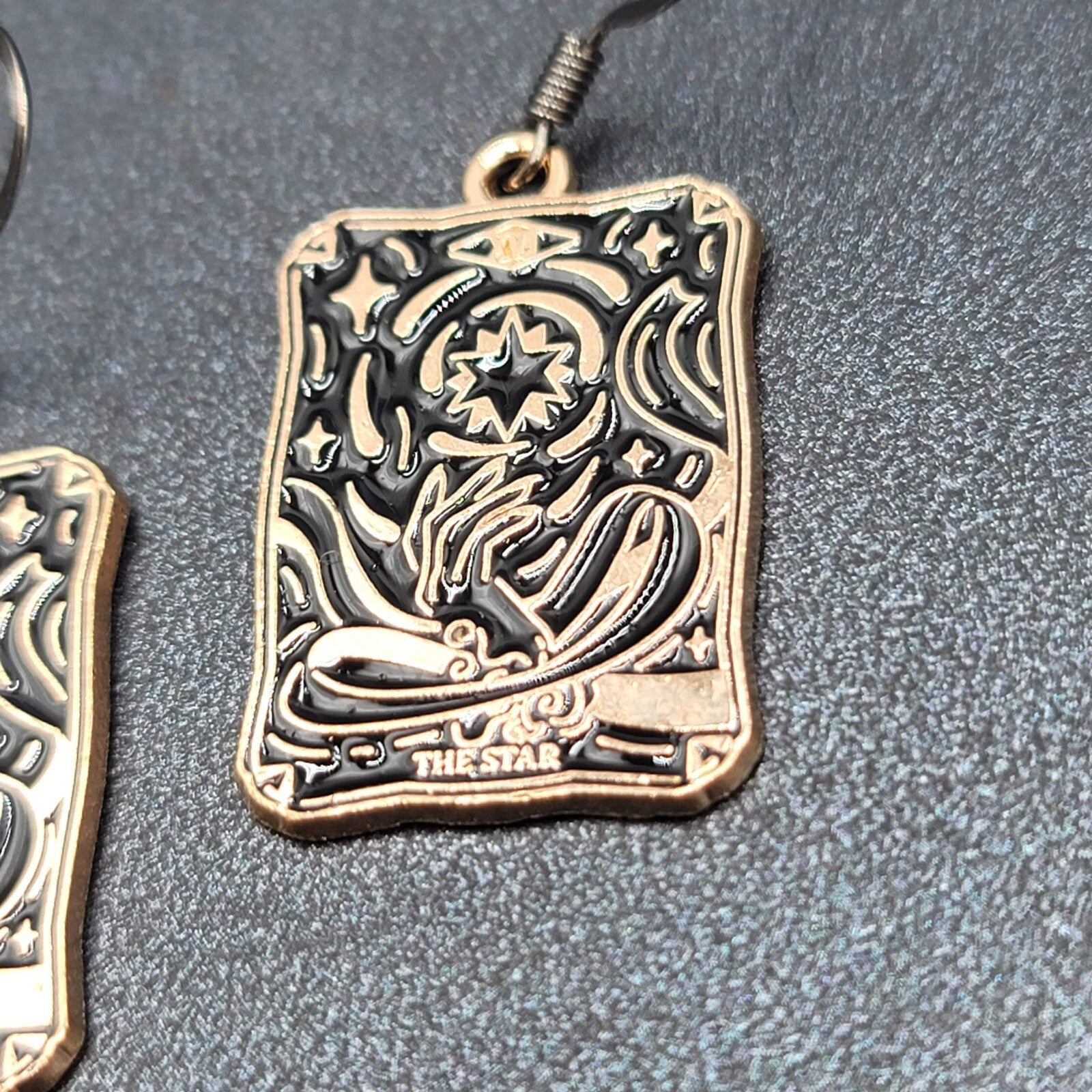 Tarot Card Pierced Earrings The STAR Gold tone Black 1"