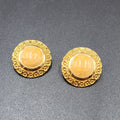 Vintage Pierced Earrings Gold Plated Large Round Enamel 1.25"