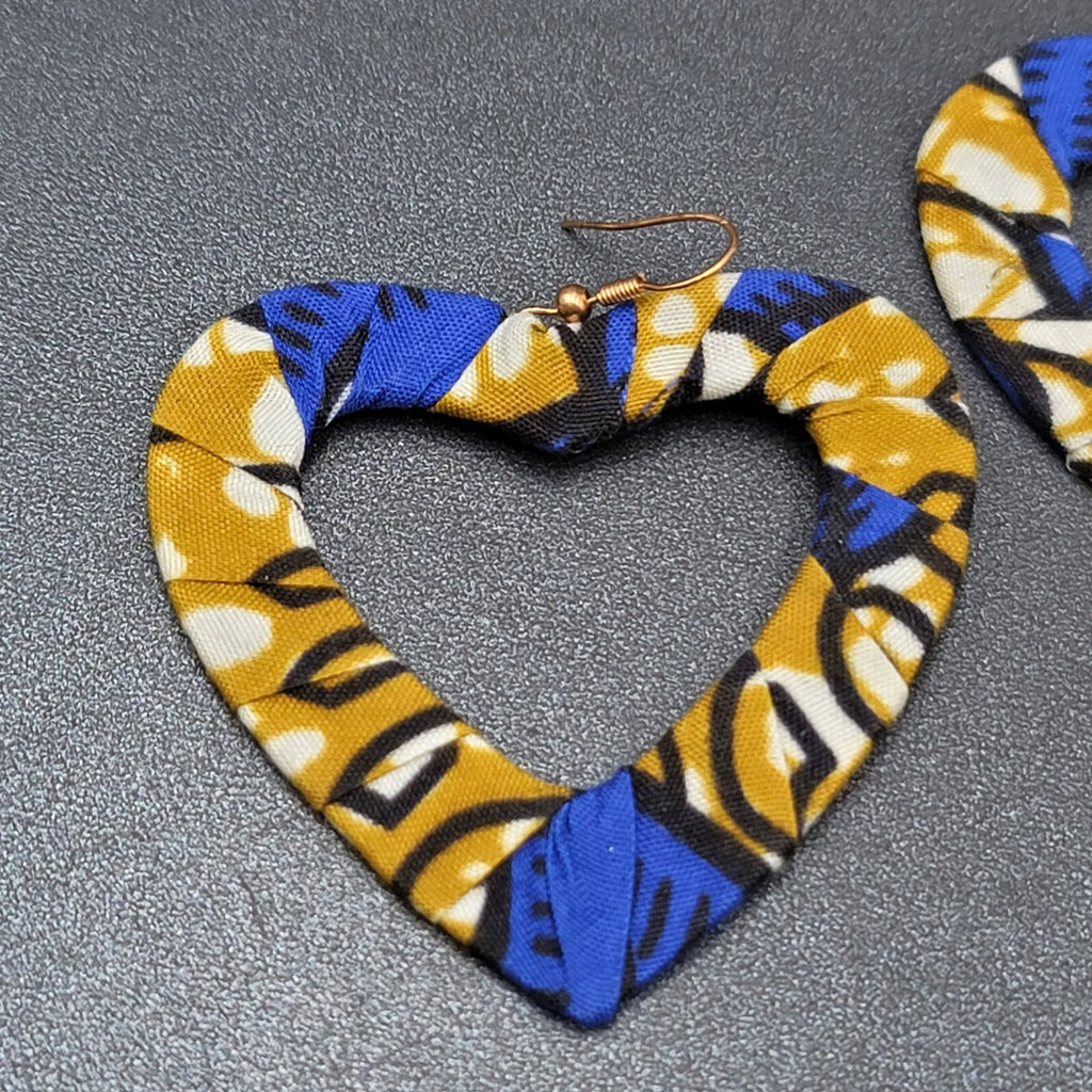 Vintage Pierced Earrings Large Fabric Covered Open Hearts 2.5"