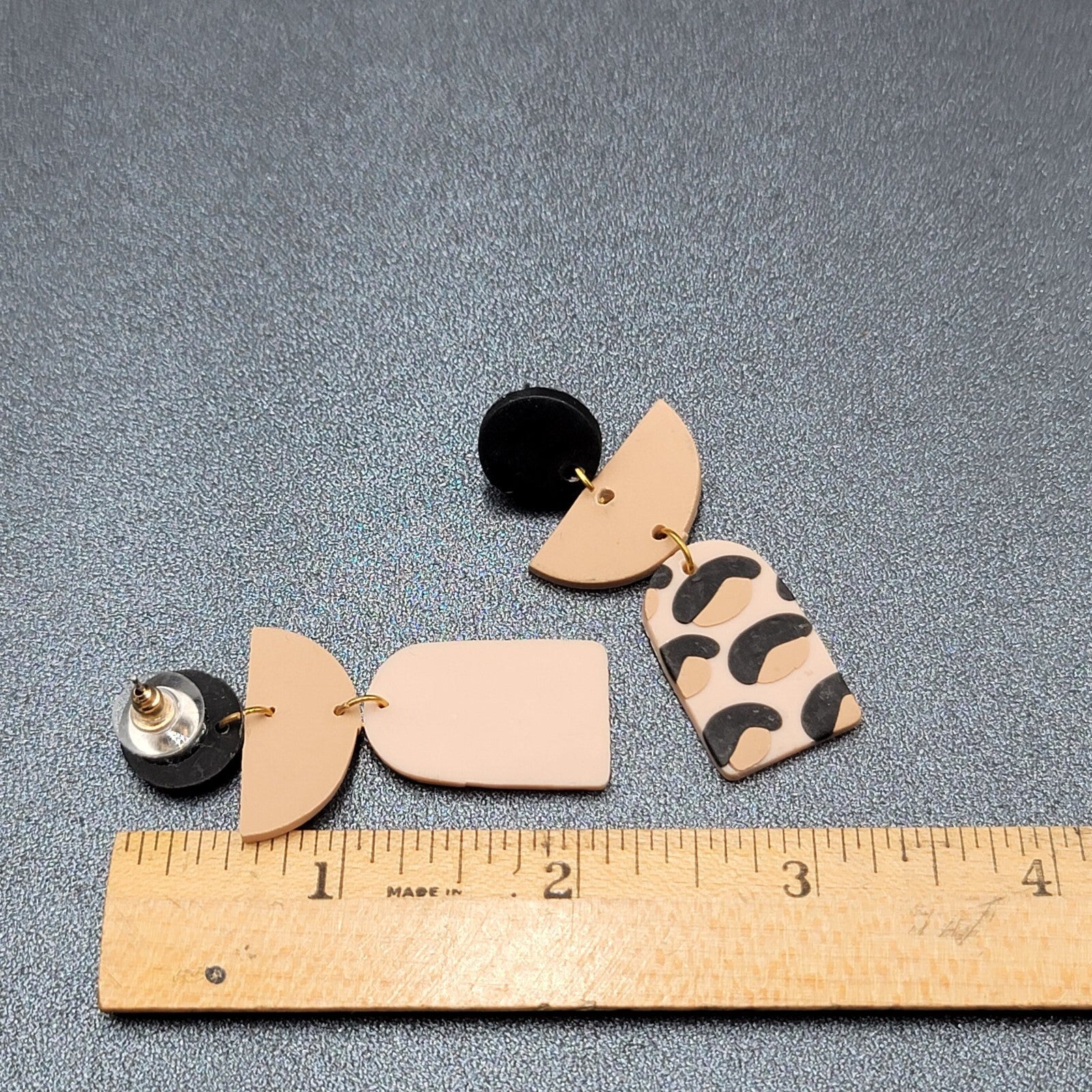 Pierced Earrings Polymer Clay Geometric Dangle 2 1/8"